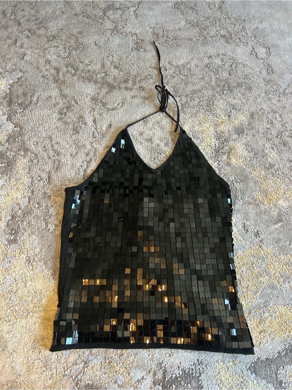 Suzy Shier Black Sequin Halter Cami Top
